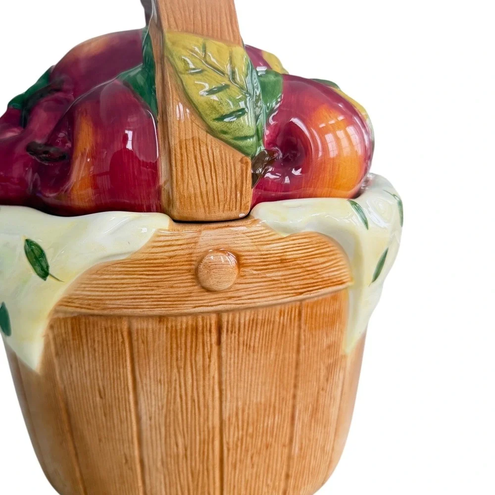 Vintage Cooks Club Apple Basket Ceramic Cookie Jar hand painted  Harvest Decor